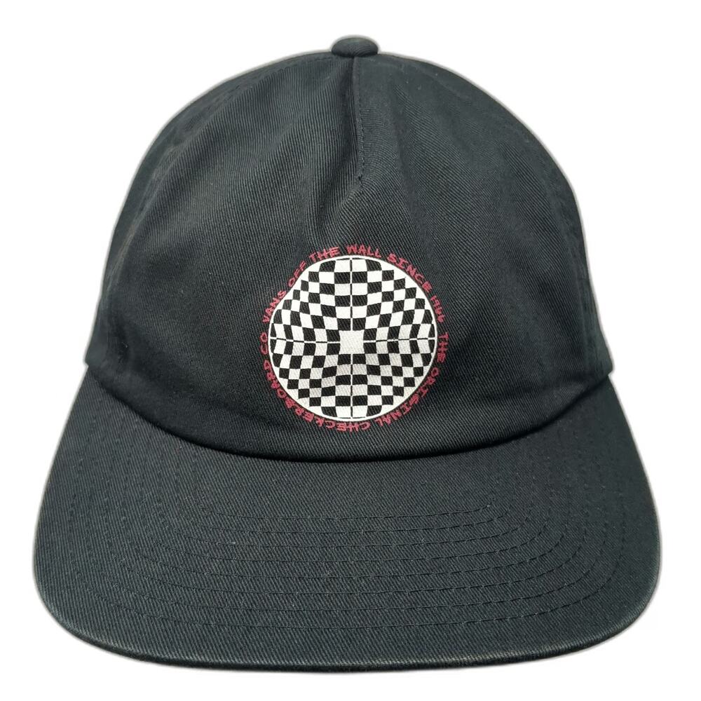 Vans 5 Panel Black One Size Checkerboard Hat Snapback Flat Brim Off The Wall
